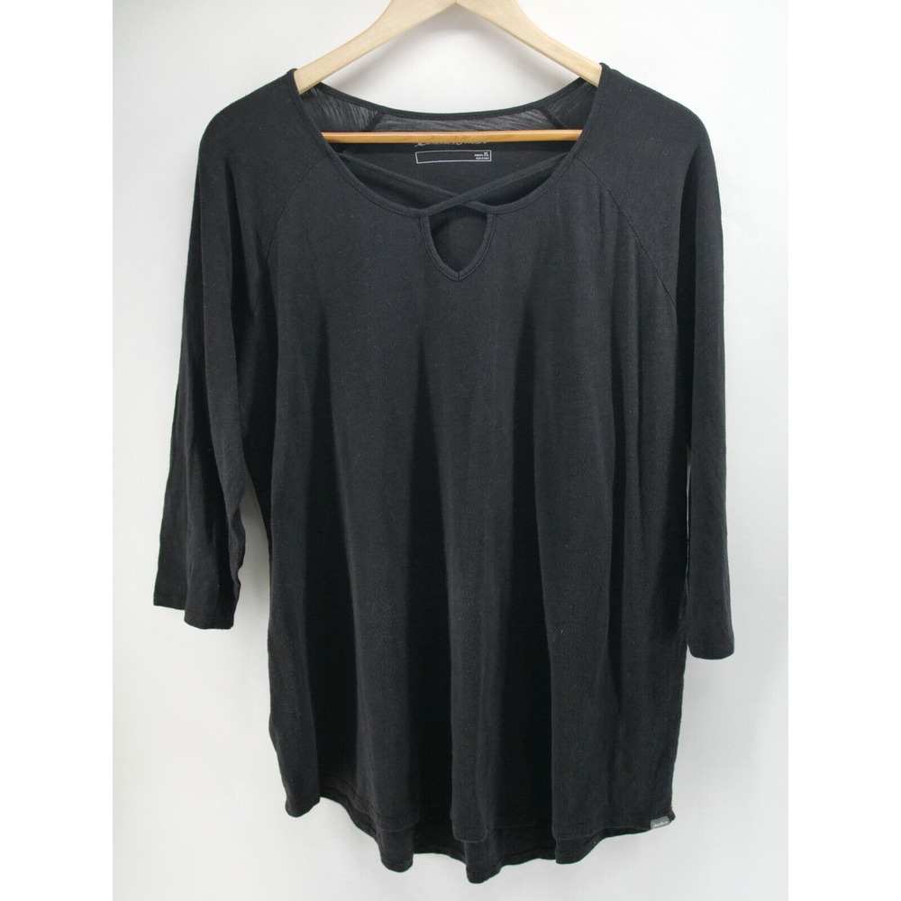 2 Eddie‎ Bauer Modal Tunic Top Crisscross Front 3/4 Sleeve Cotton Black Blue XL - Picture 2 of 13